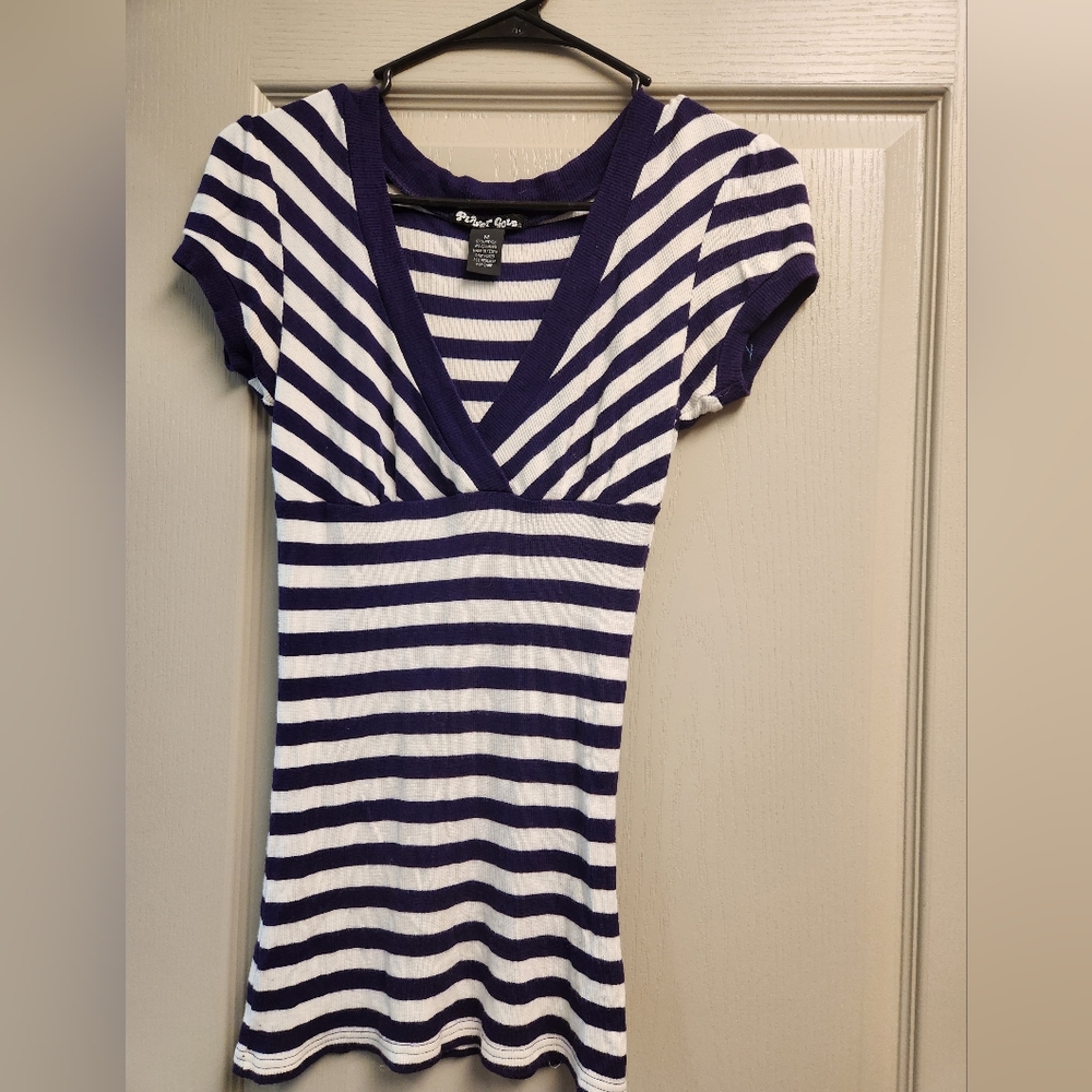 Planet Gold Purple and White Striped Top